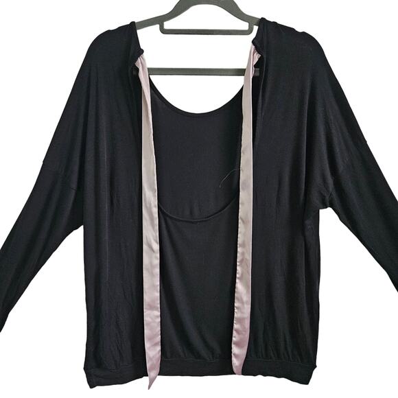 Adore Me Women's XL Long Sleeve Ribbon Tee Black Pink Balletcore Elevated Basic - Picture 5 of 6